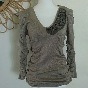 Glitter gold rouched sweater